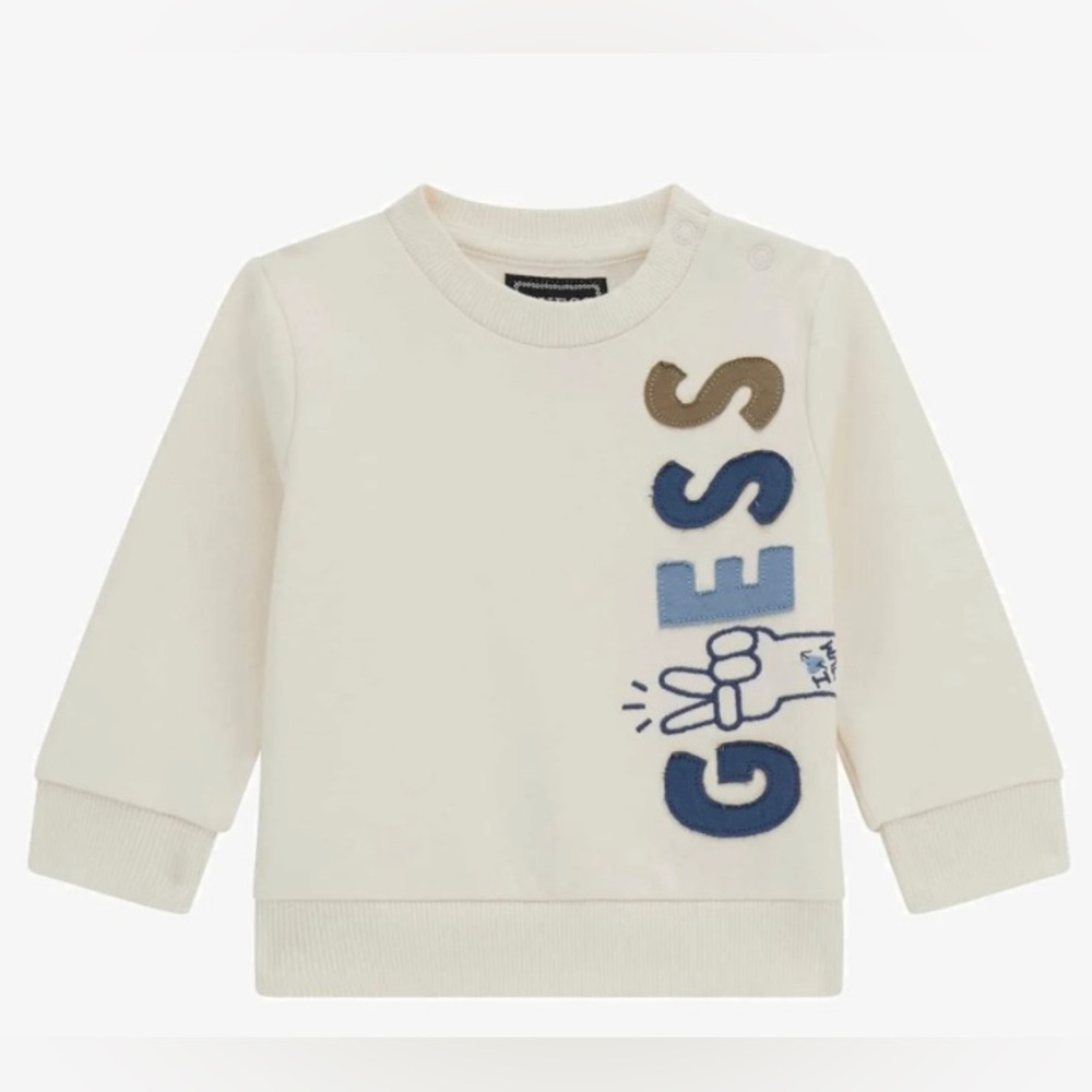 Guess Baby/Infant White Sweatshirt with Blue and Tan Logo